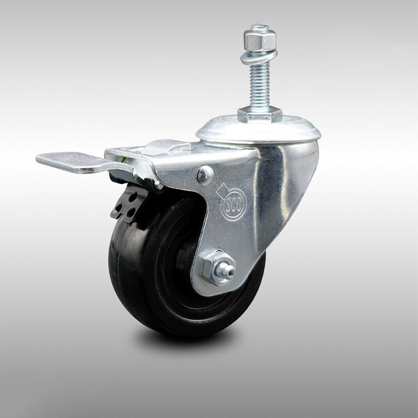 3 Inch SS Hard Rubber Swivel 10mm Threaded Stem Caster with Total Lock Brake